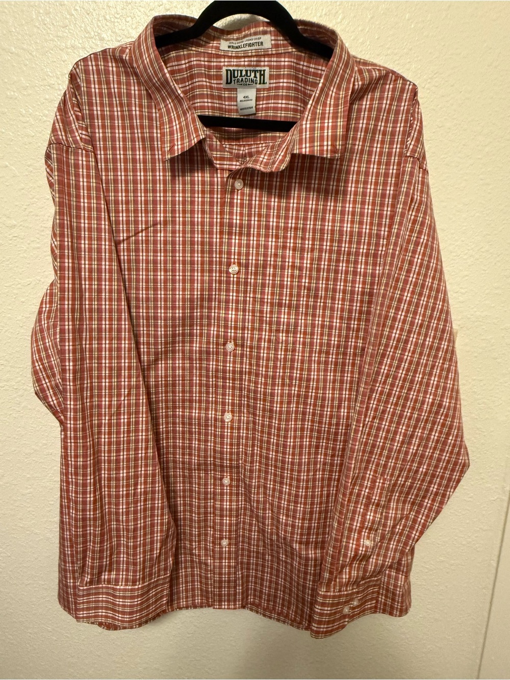 Duluth Trading Co Men's Rust and White Plaid Button-Down Shirt